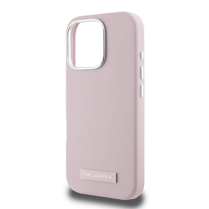 Coque MagSafe pour Apple iPhone 16 Pro, Karl Lagerfeld, Plaque Métallique FW, Rose