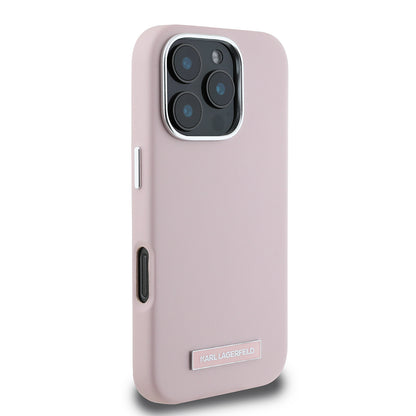 Coque MagSafe pour Apple iPhone 16 Pro, Karl Lagerfeld, Plaque Métallique FW, Rose