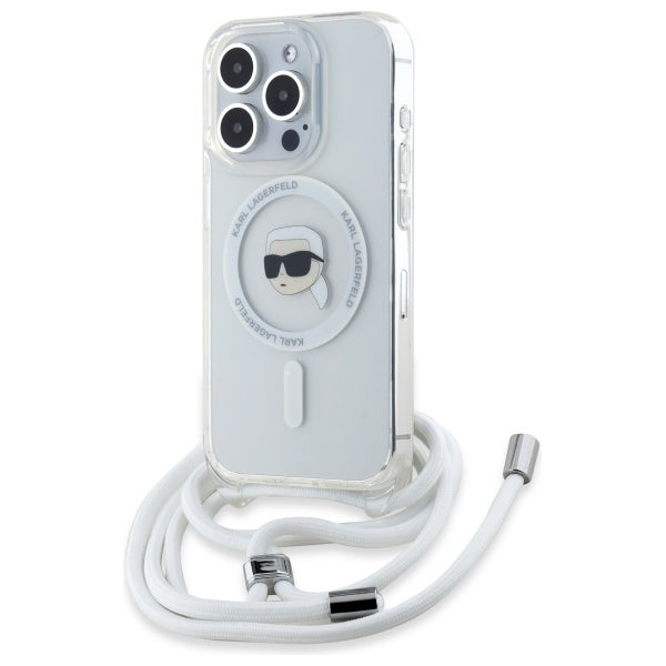 MagSafe Hülle für Apple iPhone 16 Pro, Karl Lagerfeld, IML Crossbody Karl's Head, Transparent