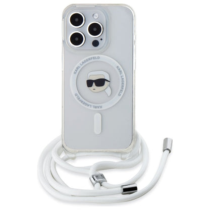 MagSafe Hülle für Apple iPhone 16 Pro, Karl Lagerfeld, IML Crossbody Karl's Head, Transparent