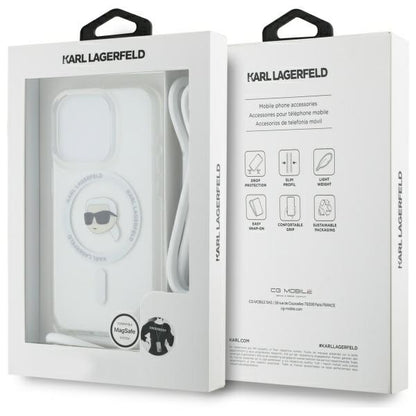 MagSafe Hülle für Apple iPhone 16 Pro, Karl Lagerfeld, IML Crossbody Karl's Head, Transparent
