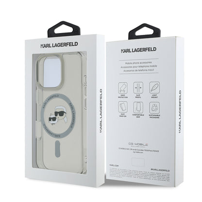 Housse MagSafe pour Apple iPhone 16 Pro, Karl Lagerfeld, IML Metal Karl & Choupette's Heads, Noire