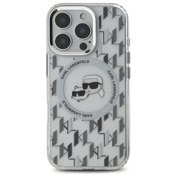 MagSafe hoesje voor Apple iPhone 16 Pro, Karl Lagerfeld, IML Monogram Karl & Choupette's Heads, Transparant
