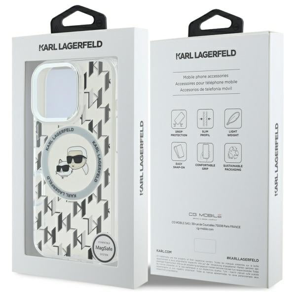 MagSafe hoesje voor Apple iPhone 16 Pro, Karl Lagerfeld, IML Monogram Karl & Choupette's Heads, Transparant