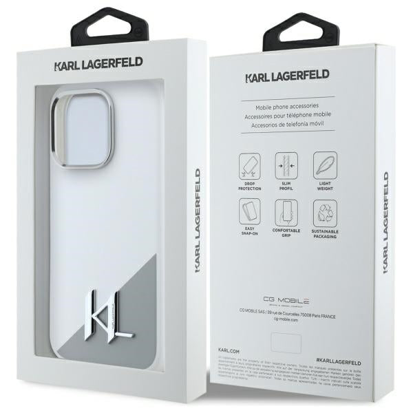 MagSafe hoesje voor Apple iPhone 16 Pro, Karl Lagerfeld, Silicone Shadow Metal Initial, Wit