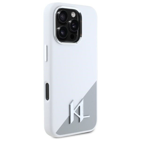MagSafe hoesje voor Apple iPhone 16 Pro, Karl Lagerfeld, Silicone Shadow Metal Initial, Wit