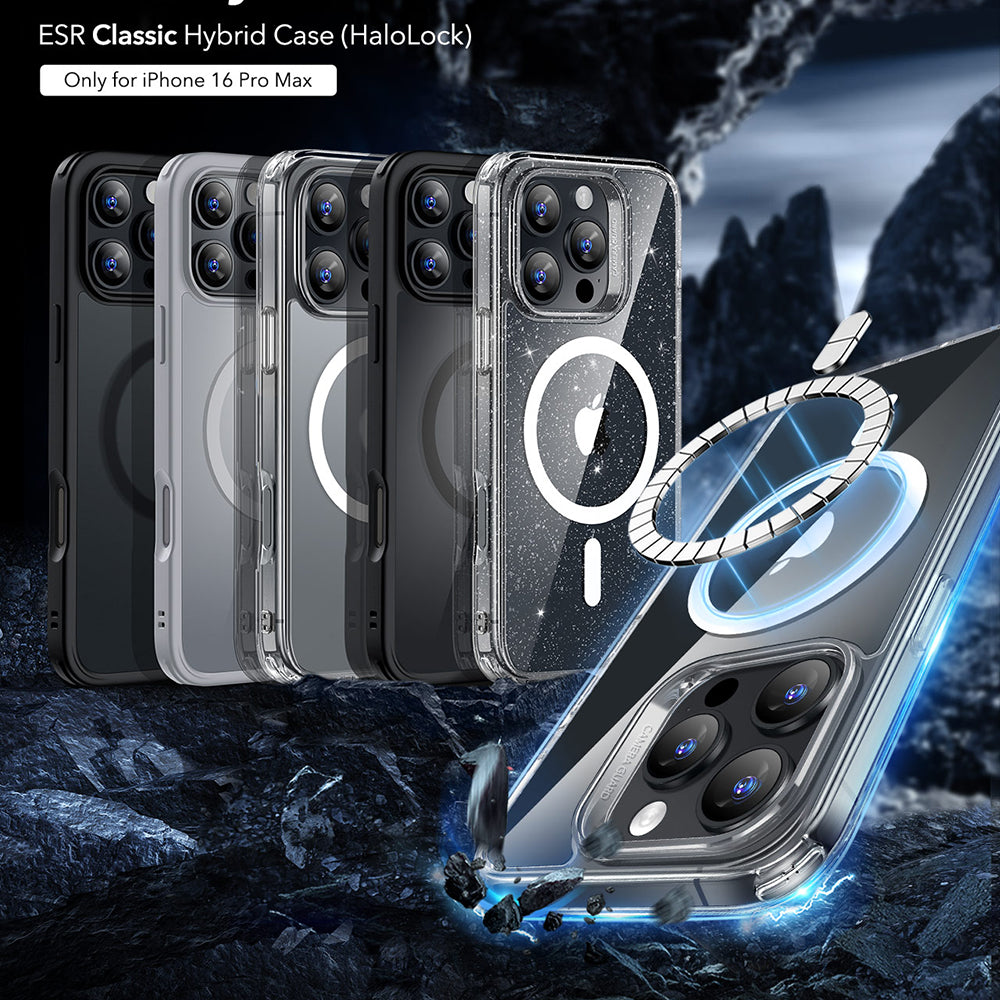 Coque MagSafe pour Apple iPhone 16 Pro Max, ESR, Classic Hybrid, Noire Transparente