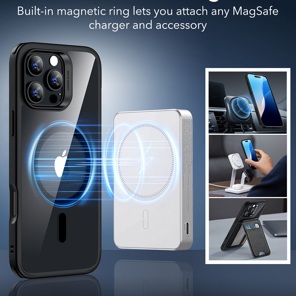 Coque MagSafe pour Apple iPhone 16 Pro Max, ESR, Classic Hybrid, Noire Transparente
