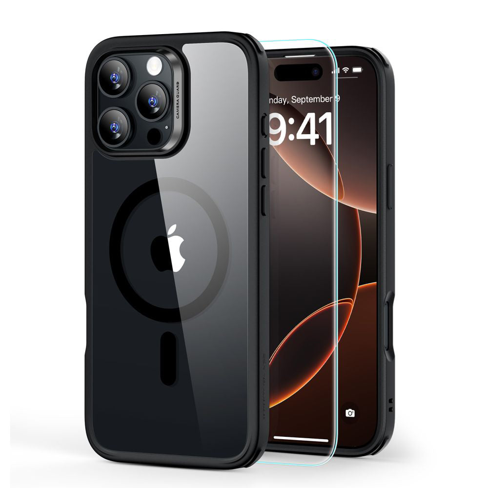 Coque MagSafe pour Apple iPhone 16 Pro Max, ESR, Classic Hybrid avec Protecteur d'Écran, Noire Transparente
