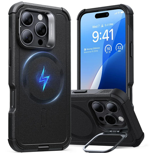 Coque MagSafe pour Apple iPhone 16 Pro Max, ESR, Cyber Armor Kickstand, Noire