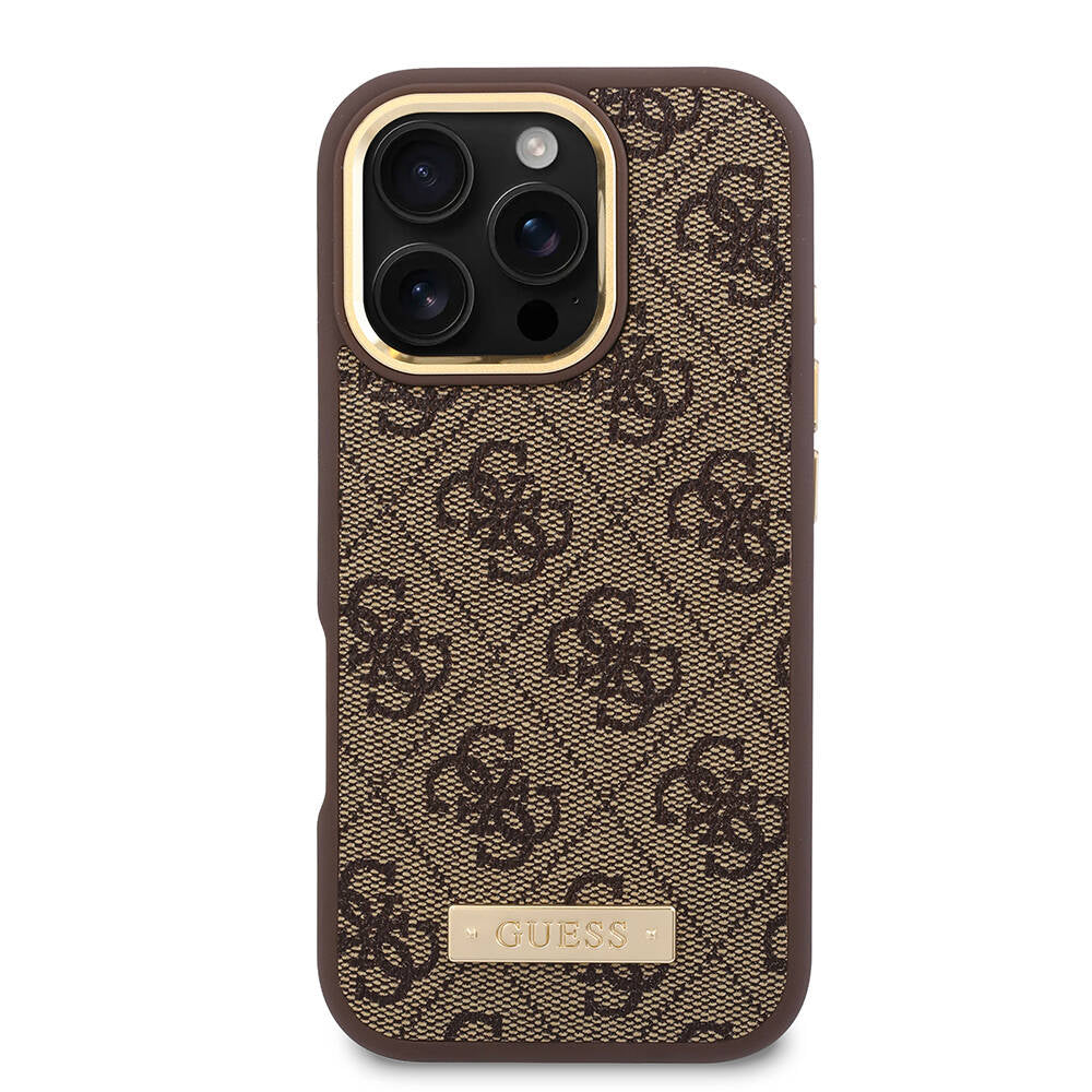 Coque MagSafe pour Apple iPhone 16 Pro Max, Guess, Plaque Logo 4G, Bleue