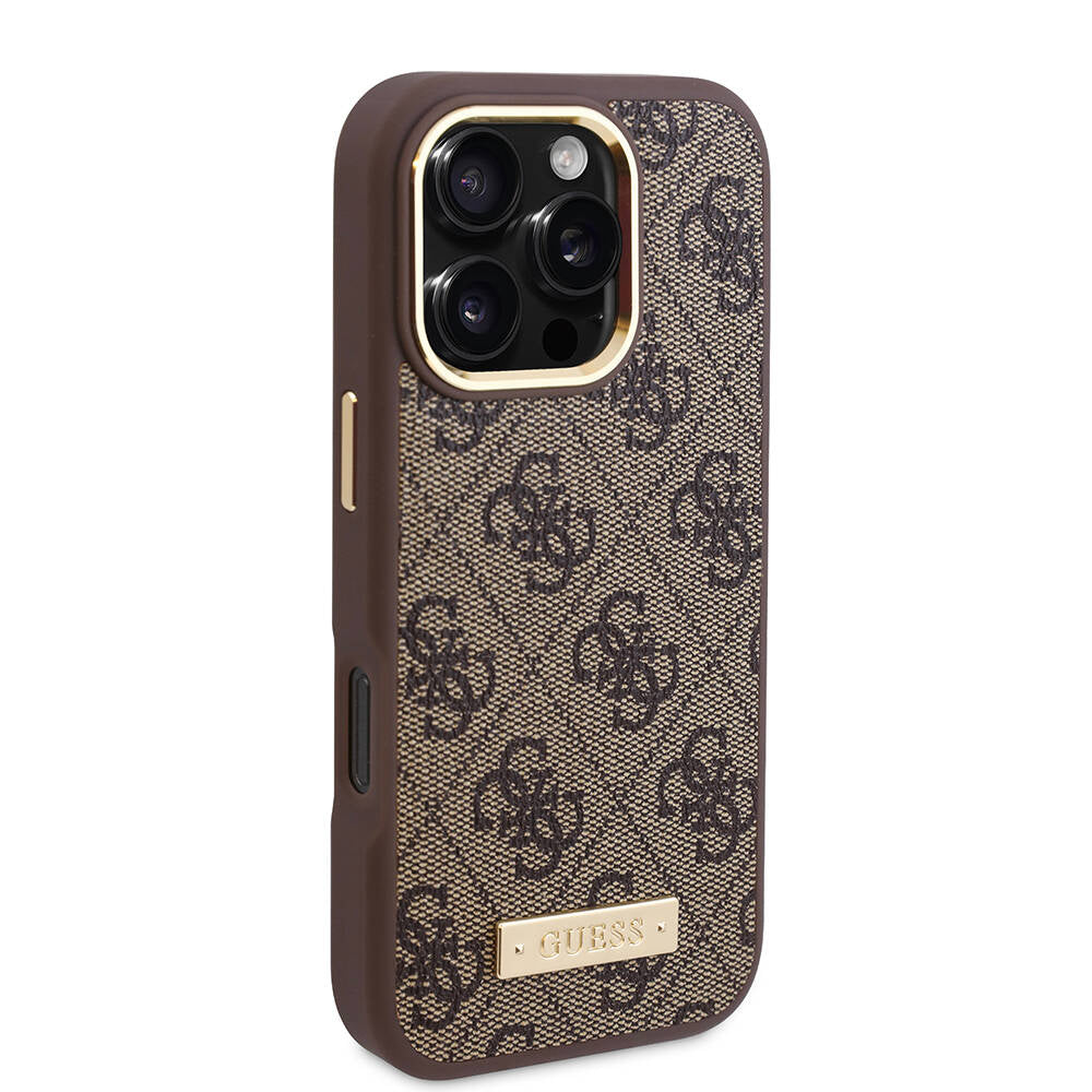 Coque MagSafe pour Apple iPhone 16 Pro Max, Guess, Plaque Logo 4G, Bleue