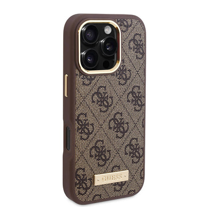 Coque MagSafe pour Apple iPhone 16 Pro Max, Guess, Plaque Logo 4G, Bleue