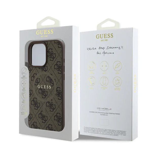 MagSafe hoesje voor Apple iPhone 16 Pro Max, Guess, 4G Ring Classic Logo, Bruin