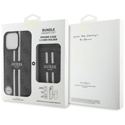 MagSafe Hülle für Apple iPhone 16 Pro Max, Guess, Cardslot 4G Stripes, Schwarz