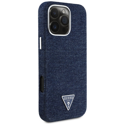 MagSafe hoesje voor Apple iPhone 16 Pro Max, Guess, Denim Triangle Logo, Blauw