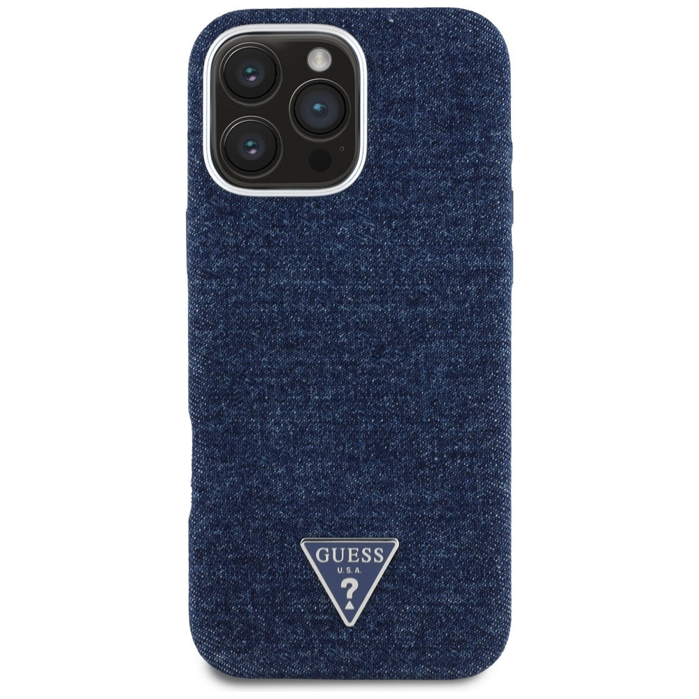 MagSafe hoesje voor Apple iPhone 16 Pro Max, Guess, Denim Triangle Logo, Blauw