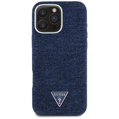 MagSafe hoesje voor Apple iPhone 16 Pro Max, Guess, Denim Triangle Logo, Blauw