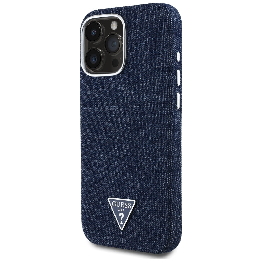 MagSafe hoesje voor Apple iPhone 16 Pro Max, Guess, Denim Triangle Logo, Blauw