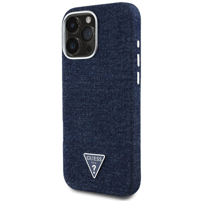 MagSafe hoesje voor Apple iPhone 16 Pro Max, Guess, Denim Triangle Logo, Blauw
