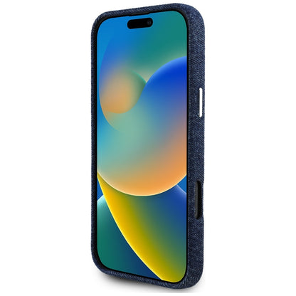 MagSafe hoesje voor Apple iPhone 16 Pro Max, Guess, Denim Triangle Logo, Blauw