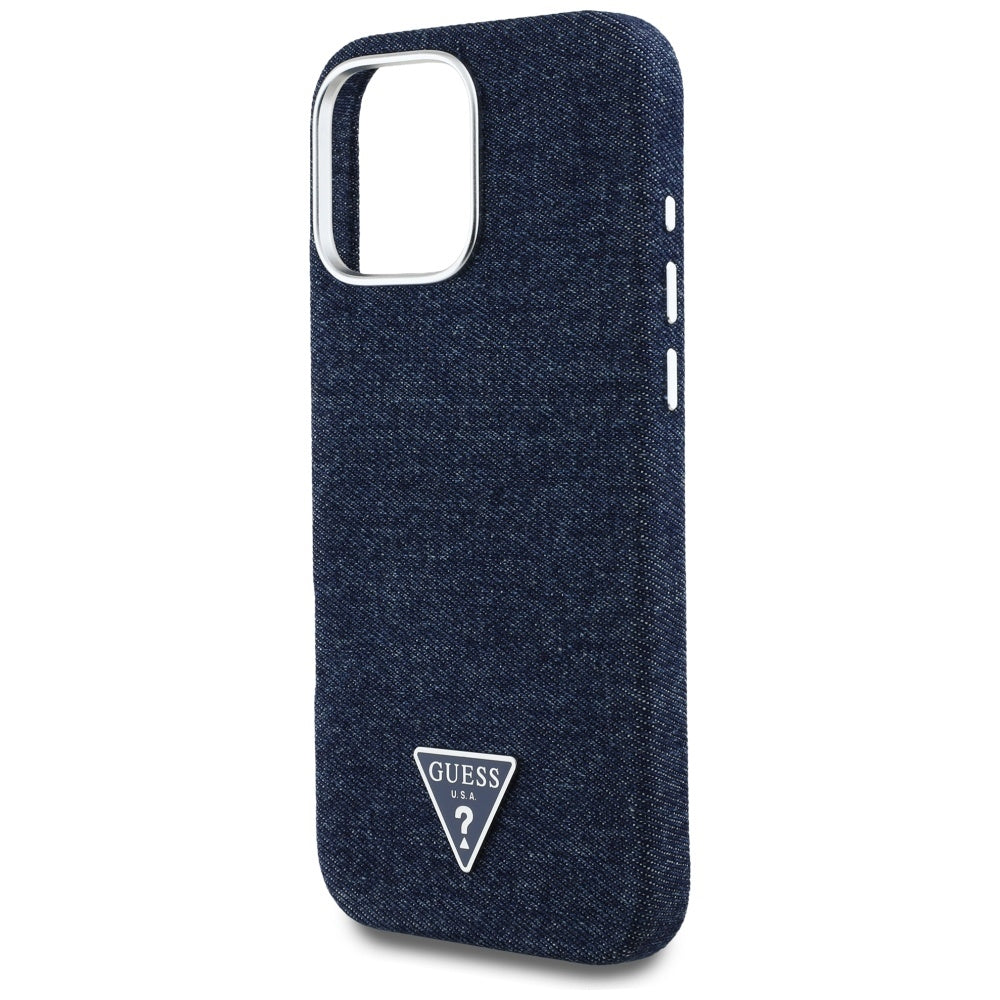 MagSafe hoesje voor Apple iPhone 16 Pro Max, Guess, Denim Triangle Logo, Blauw