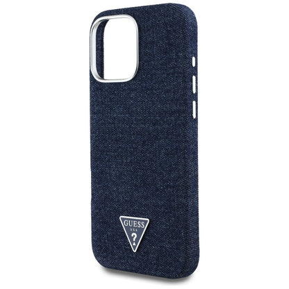MagSafe hoesje voor Apple iPhone 16 Pro Max, Guess, Denim Triangle Logo, Blauw