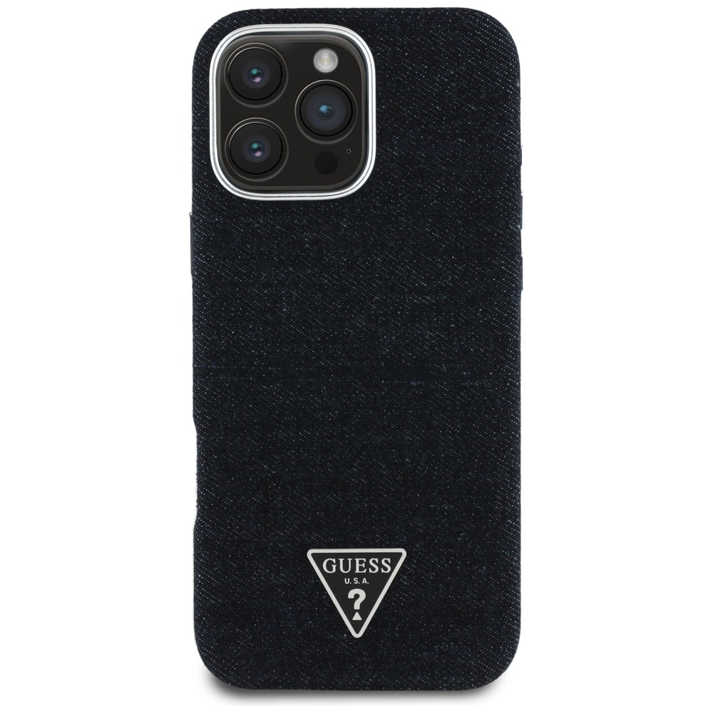 MagSafe hoesje voor Apple iPhone 16 Pro Max, Guess, Denim Triangle Logo, Zwart