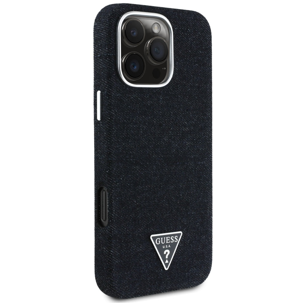MagSafe hoesje voor Apple iPhone 16 Pro Max, Guess, Denim Triangle Logo, Zwart