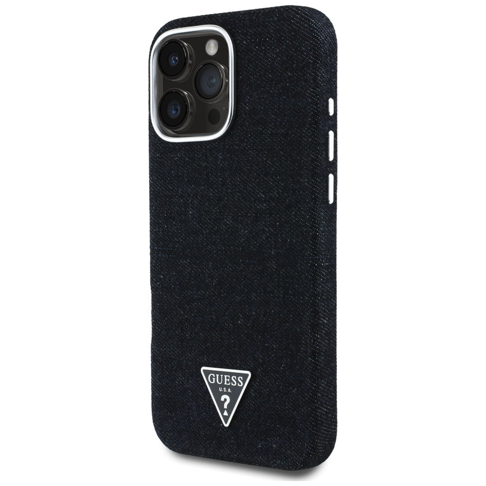 MagSafe hoesje voor Apple iPhone 16 Pro Max, Guess, Denim Triangle Logo, Zwart