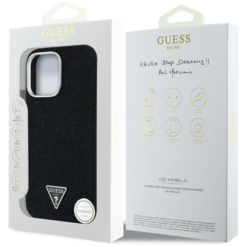 MagSafe hoesje voor Apple iPhone 16 Pro Max, Guess, Denim Triangle Logo, Zwart