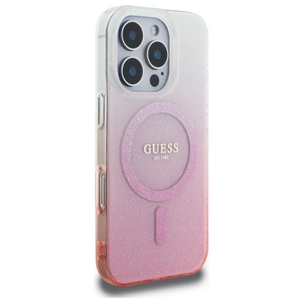 Coque MagSafe pour Apple iPhone 16 Pro Max, Guess, IML Glitter Gradient, Rose