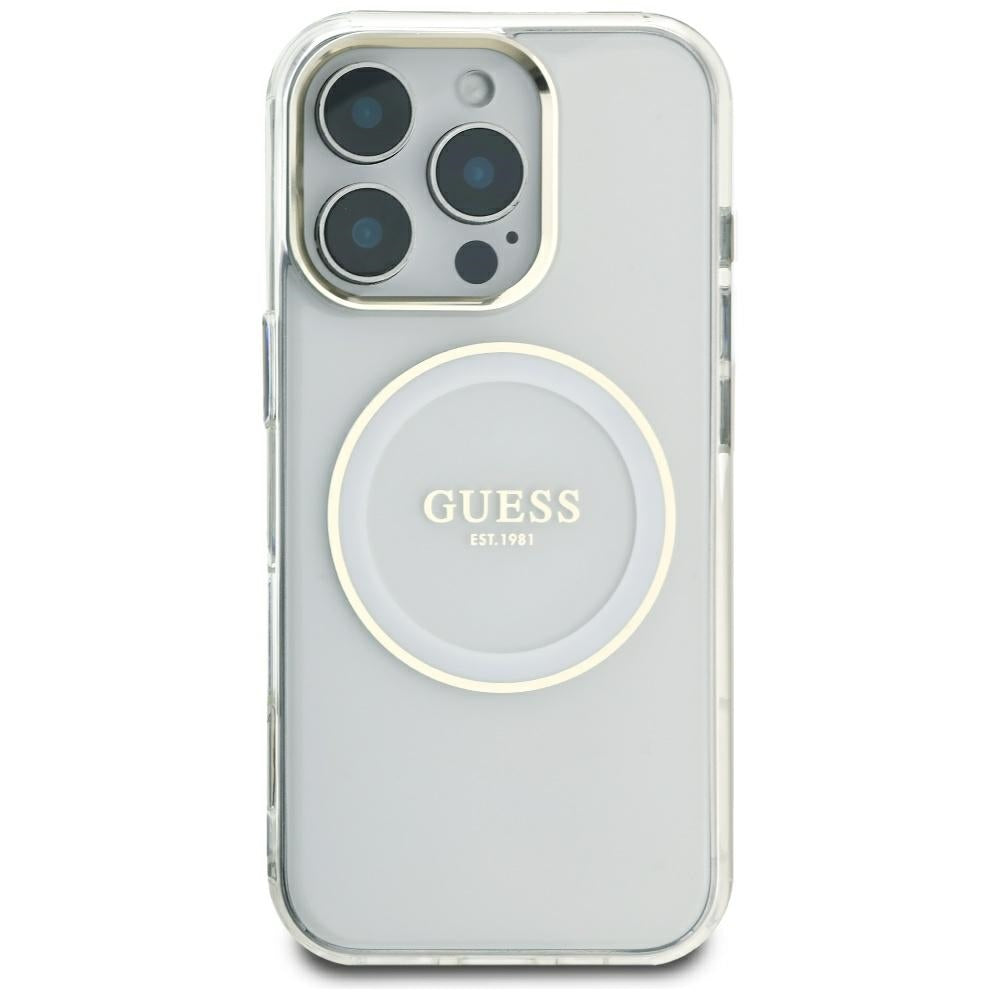 MagSafe Case for Apple iPhone 16 Pro Max, Guess, IML Metal Colored Circle, White