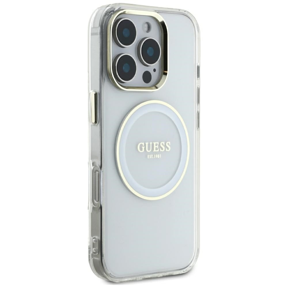 MagSafe Case for Apple iPhone 16 Pro Max, Guess, IML Metal Colored Circle, White