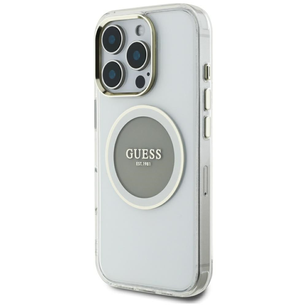 MagSafe Case for Apple iPhone 16 Pro Max, Guess, IML Metal Colored Circle, Gray
