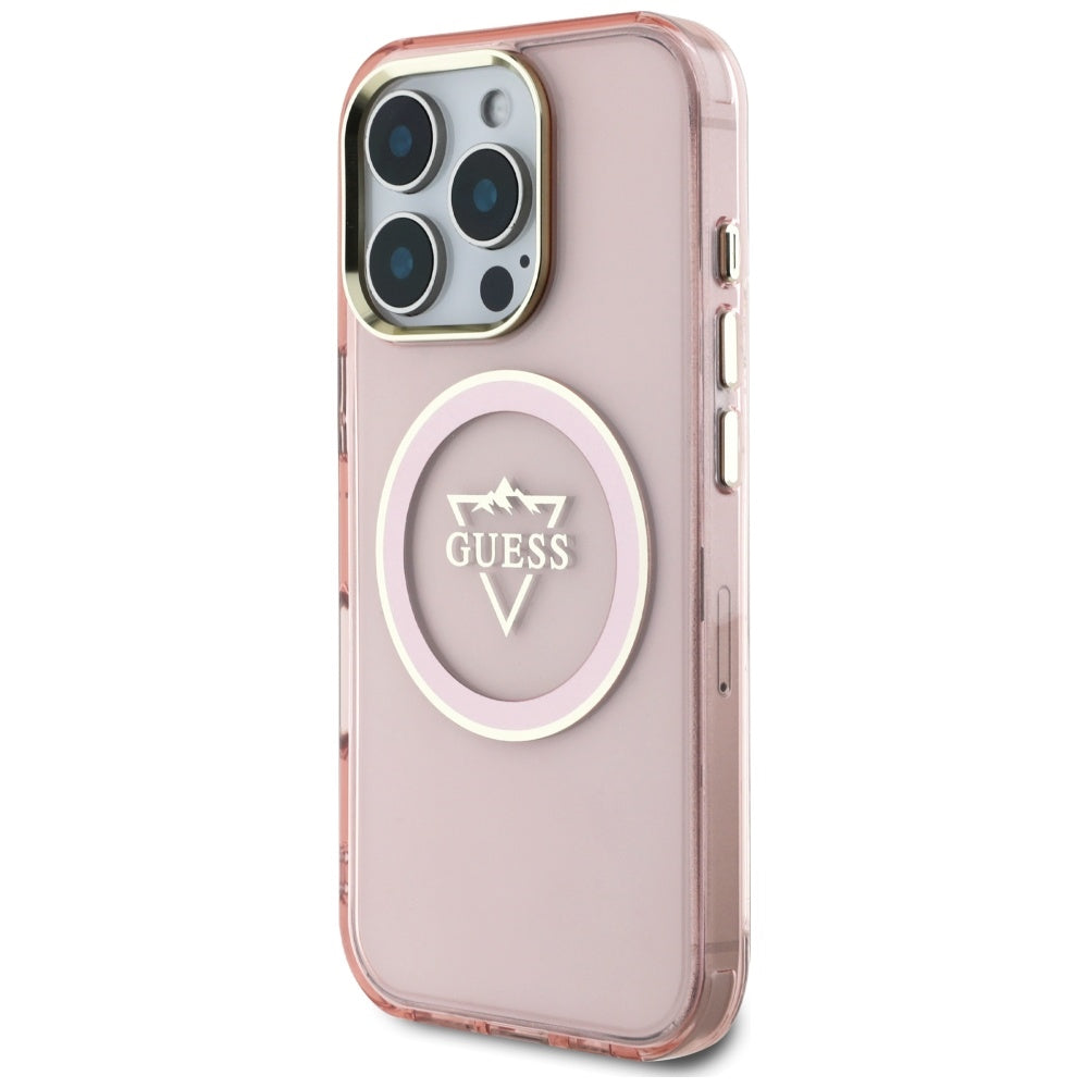 MagSafe Case for Apple iPhone 16 Pro Max, Guess, IML Metal Mountain Logo, Pink