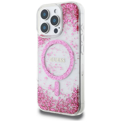 MagSafe hoesje voor Apple iPhone 16 Pro Max, Guess, Resin Bottom Glitter, Roze