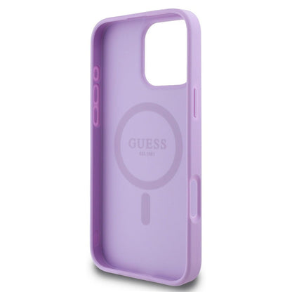 Étui MagSafe pour Apple iPhone 16 Pro Max, Guess, Saffiano Peony Classic Logo, Violet