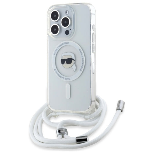 MagSafe hoes voor Apple iPhone 16 Pro Max, Karl Lagerfeld, IML Crossbody Karl's Head, Transparant