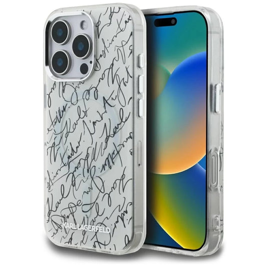 MagSafe hoesje voor Apple iPhone 16 Pro Max, Karl Lagerfeld, IML Karl Script Pattern, Wit