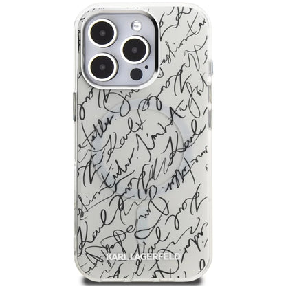 MagSafe hoesje voor Apple iPhone 16 Pro Max, Karl Lagerfeld, IML Karl Script Pattern, Wit