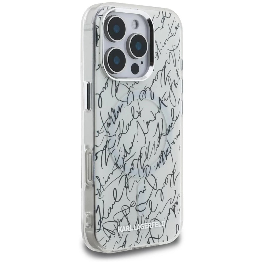 MagSafe hoesje voor Apple iPhone 16 Pro Max, Karl Lagerfeld, IML Karl Script Pattern, Wit