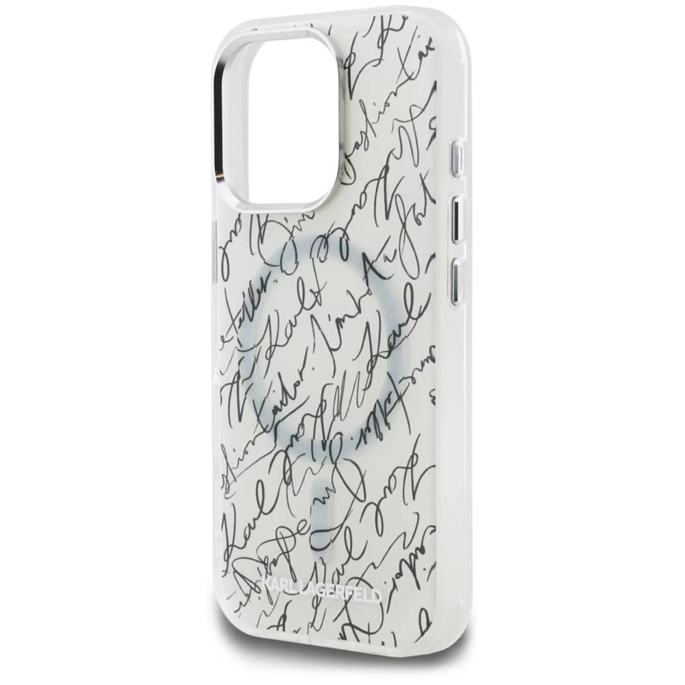 MagSafe hoesje voor Apple iPhone 16 Pro Max, Karl Lagerfeld, IML Karl Script Pattern, Wit