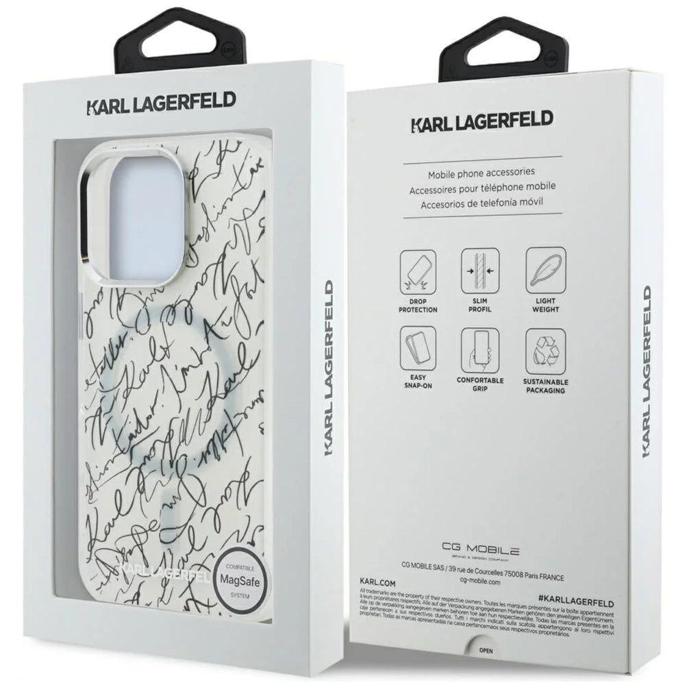 MagSafe hoesje voor Apple iPhone 16 Pro Max, Karl Lagerfeld, IML Karl Script Pattern, Wit