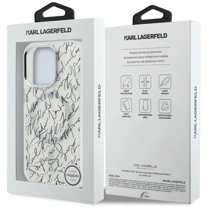 MagSafe hoesje voor Apple iPhone 16 Pro Max, Karl Lagerfeld, IML Karl Script Pattern, Wit