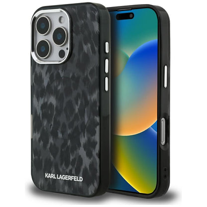 MagSafe Hülle für Apple iPhone 16 Pro Max, Karl Lagerfeld, IML Leopard Muster, Schwarz