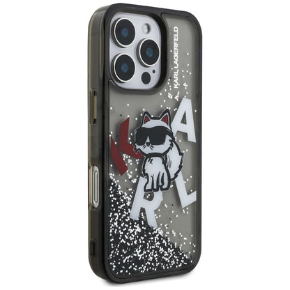 MagSafe Case for Apple iPhone 16 Pro Max, Karl Lagerfeld, Liquid Glitter Choupette Logo, Black