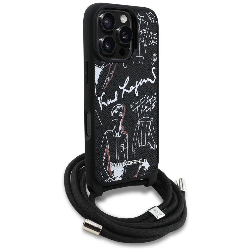 MagSafe hoes voor Apple iPhone 16 Pro Max, Karl Lagerfeld, Saffiano Crossbody, Zwart