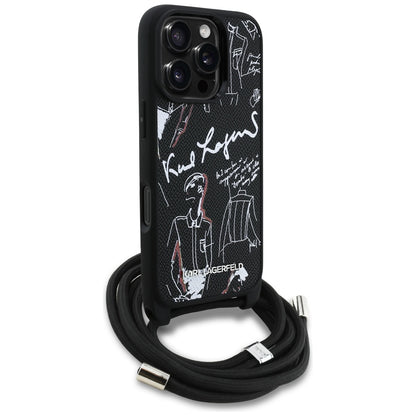 MagSafe hoes voor Apple iPhone 16 Pro Max, Karl Lagerfeld, Saffiano Crossbody, Zwart