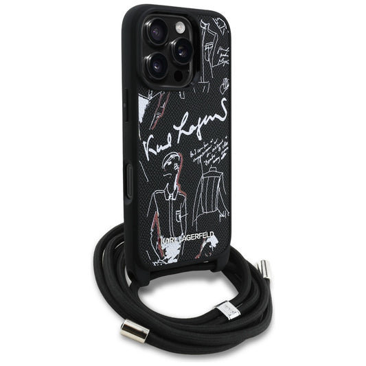 MagSafe hoes voor Apple iPhone 16 Pro Max, Karl Lagerfeld, Saffiano Crossbody, Zwart